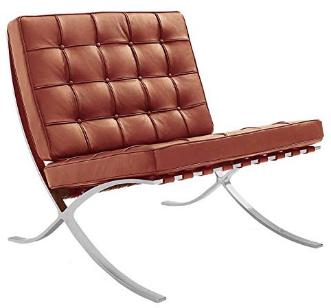 Furnwise Premium Moderner Ledersessel für Wohnzimmer mit Edelstahl poliertem Gestell (Cognac)