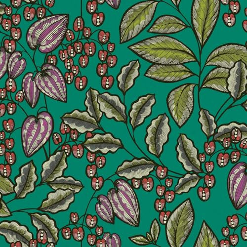 Profhome Floral Wallpaper 377547-GU Non-Woven Wallpaper Green Black Purple red 0.53 m x 10.05 m / 5.33 sqm