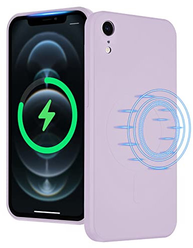 UEEBAI Liquid Silicone Wireless Charging Phone Case For iPhone XR, Built-in Magnets Compatible with MagSafe Faster Charging Slim Fit Soft Microfiber Cover - Lavender