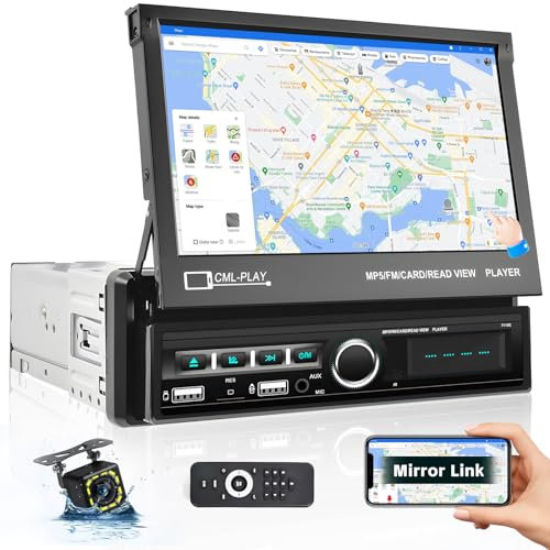 Hikity Autoradio 1 Din mit 7 Zoll Motorisiertem Bildschirm Mirror Link Autoradio Bluetooth mit USB/SWC/FM Radio/AUX/TF Auto Radio Touch Display mit Rückfahrkamera