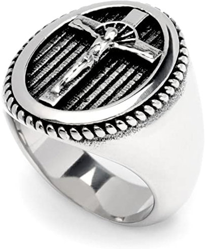 Schmuck-Checker Ring mit Kreuz & Jesus silber aus massivem Edelstahl 316L Christliches Herren Geschenk Männer Schmuck (65 (20,6 mm Ø))