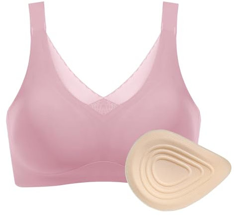 Polreta Nahtloser BH nach Operationen für Frauen, Taschen-Mastektomie-BHs für Brustprothese mit Baumwoll-Brustformen Set, Pink, 85