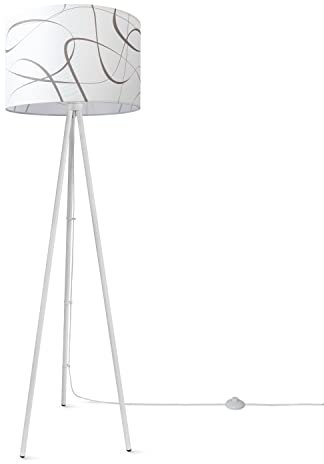 Paco Home Stehlampe Wohnzimmer Lampenschirm Stoff Stehleuchte Leselampe Abstrakt E27 2,5m Textilkabel Mit Stecker Modern, Farbe:Design 3 (Ø45,5 cm), Leuchtenart/Farbe:Stehleuchte Dreinbein - Weiß