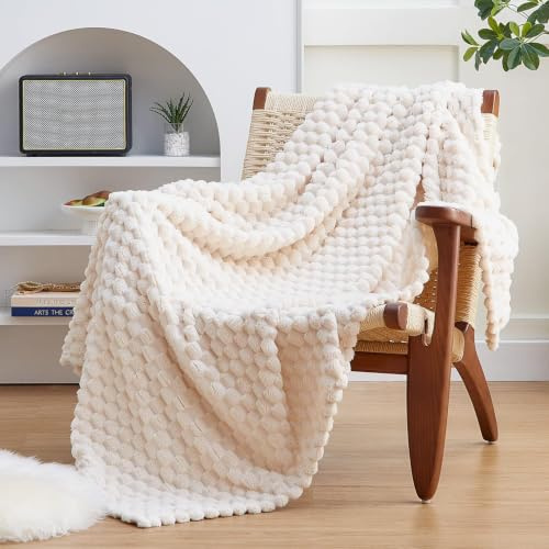 EXQ Home Fleece Throw Blanket for Couch or Bed - 3D Imitation Turtle Shell Jacquard Decorative Blankets - Cozy Soft Lightweight Fuzzy Flannel Blanket Suitable for All Seasons(50×60,Beige)