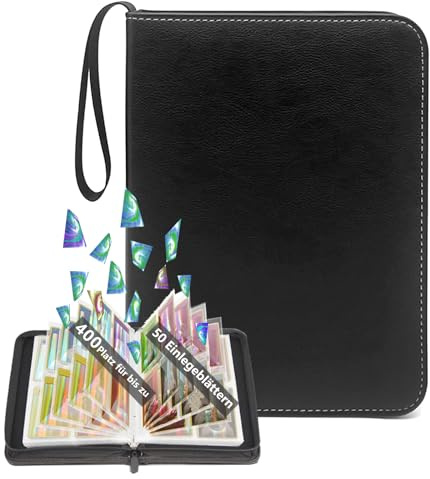 Card Binder 4 Pocket,Trading Card Binder with 50 Removable Sleeves,400 Pocket TCG Binder Album,Football Card Binder with Waterproof PU Cover（Black）