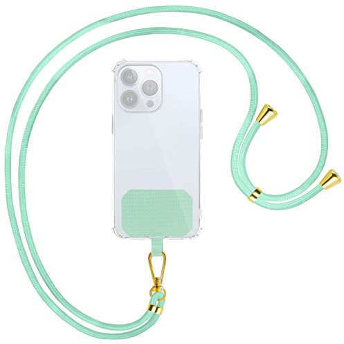 mtb more energy® Universal Handykette - Pastell Türkis - Metallteile Farbe Gold - kompatibel mit vielen Handyhüllen - Band Seil Kordel zum Umhängen