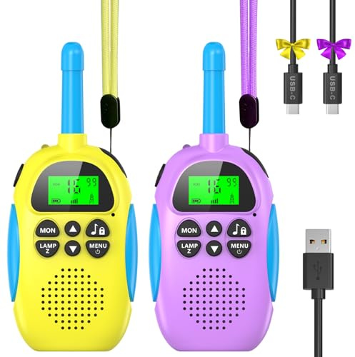 Ushining Walkie Talkies für Kinder Aufladbar mit 16 Kanäle, Kinder Walkie Talkie Wiederaufladbar mit VOX Funktion & Tastensperre für Abenteuer, Camping, Wandern, Spielzeug 3-12 Jahre Jungen Mädchen