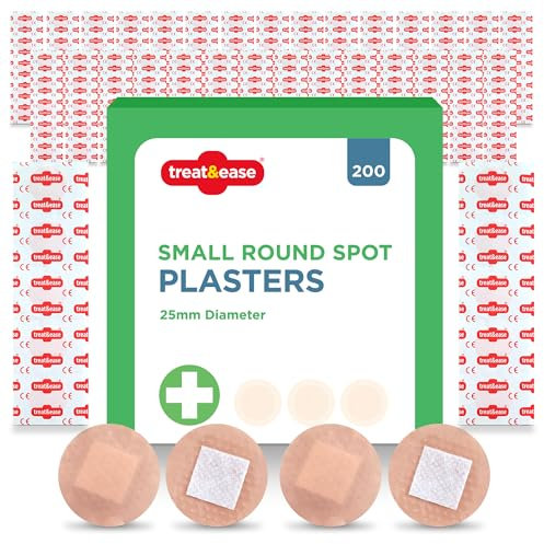 SOL 200pk Small Round Spot Plasters 2.5cm - Hypoallergenic Fabric Plasters for Sensitive Skin - Waterproof & Sterile Wound Care - Perfect for Minor Cuts, Abrasions & First Aid Kit Essentials