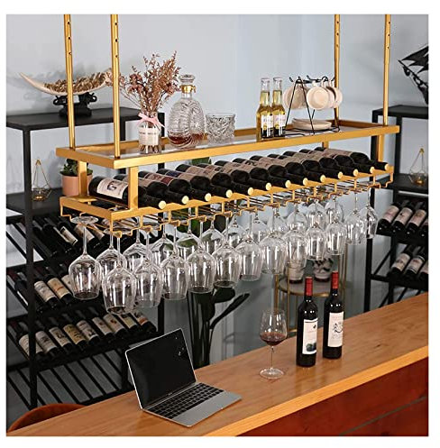 Wine Rack Adjustable Wine Champagne Goblets Holder Iron Glass Carriers for Pubs Glass Display Cabinets Ceiling (Color : Golden, Size : 100cm)