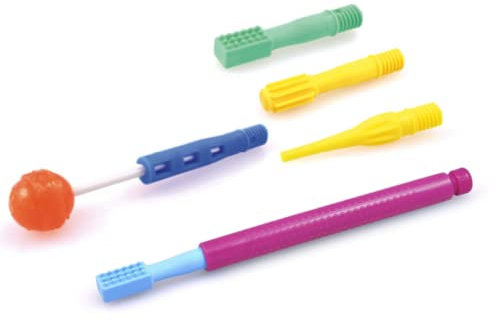 ARK® Z-Vibe Vibrator Kunststoff im Basic Set mit 5 Aufsätzen inkl. ATC Pflegeanleitung - Einstieg zum ARK Z-Vibe, Oral Stimulator, sensorische Stimmulation im Mund, bei Sprachproblemen (magenta)