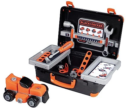 SMOBY Black & Decker Kids Tool Box - Children's Toy Tool Pretend Play Tools Kit - stickers for the 6 hand hold play tools in the portable Tool Box Carry Case for Boys and Girls Age 3 4 5 6 7 Years Old