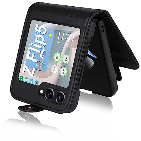 Handyhülle für Samsung Galaxy Z Flip 5 Hülle [Premium PU Leder] Klapphülle Ständer Kartenfach Magnetic Flip Case Cover Etui Tasche Schutzhülle für Samsung Z Flip 5 5G