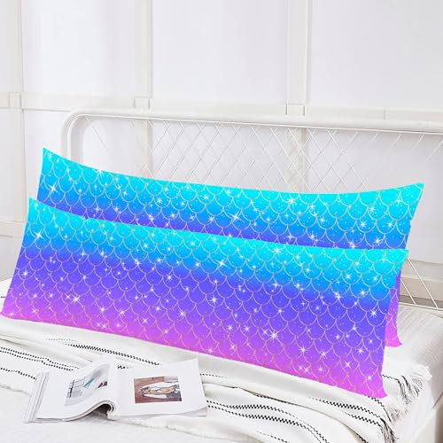 ZTYROLJ 2er Set Meerjungfrau Kissenbezug Seitenschläferkissen 40x145,Mikrofaser Seitenschläferkissen Bezug mit Reißverschluss,Atmungsaktiv und Weich Kopfkissenbezug für Seitenschläfer