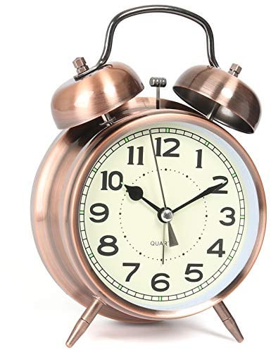 AYRELY® Wecker laut für Tiefschläfer, Doppelglocken Retro-Tischuhr, 4 Zoll, Wecker analog ohne Ticken mit Nachtlicht für Schlaf- und Nachttische(Kupfer)