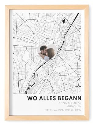 DEL MÀ Unique & Personal Wo alles begann Geschenk personalisiertes Bild mit Foto Koordinaten Kartenposter Wanddeko zum Jahrestag Hochzeitstag Fotogeschenk (mit oder ohne Rahmen)