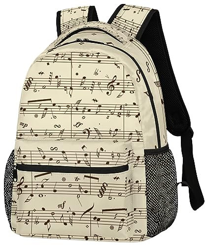 GeMeFv Zaino con note musicali, zaino per computer portatile, grande capacità, borsa casual da viaggio, escursionismo, campeggio, zaino per donne e uomini, Musica Note Score, 11.4(L)×8(W)×16(H)inch