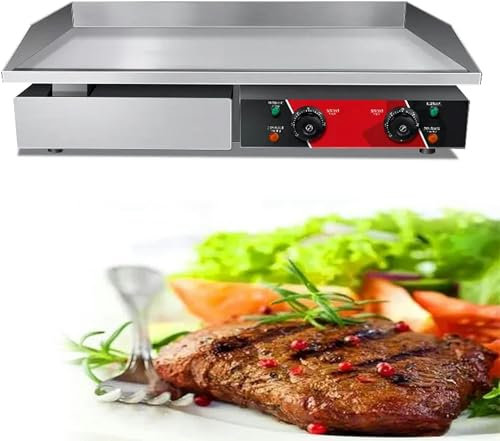 Piastra Griglia Plancha Commerciale Elettrica da Bancone Professionale, Alloggiamento in Acciaio Inox, Temperatura Regolabile 50 a 300°C, per Ristoranti, Luoghi Pubblici e Barbecue,1200w-1pc