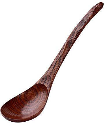 Cucharas de sopa de madera, cucharas de ramen japonesas, utensilios de cocina de postre de mango largo, cuchara de mesa de cena de degustación de cocina (paquete de 6 Nanmu)