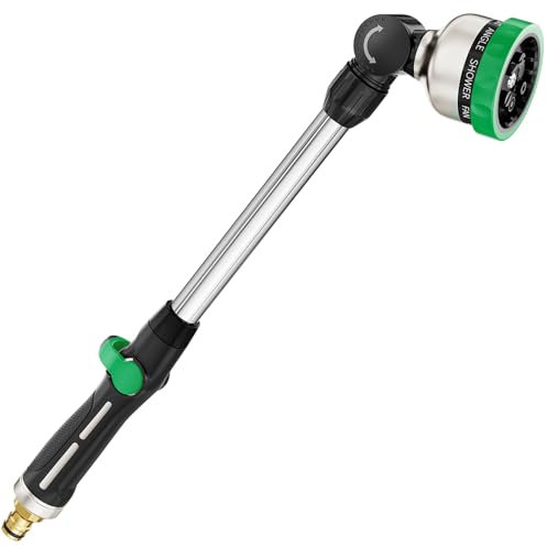 FANHAO Metal Watering Lance, 45cm Heavy Duty Spray Lance with 9 Spray Patterns, 180° Rotating Long Garden Hose Gun with Thumb Flow Control, Ideal to Water Hanging Baskets and Shrubs -Green