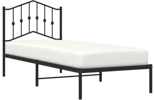 vidaXL Bettgestell, Bettrahmen mit Lattenrost Metallbeinen, Bett Gästebett mit Kopfteil, Metallbett Einzelbett Schlafzimmerbett, Schwarz 80x200cm Metall