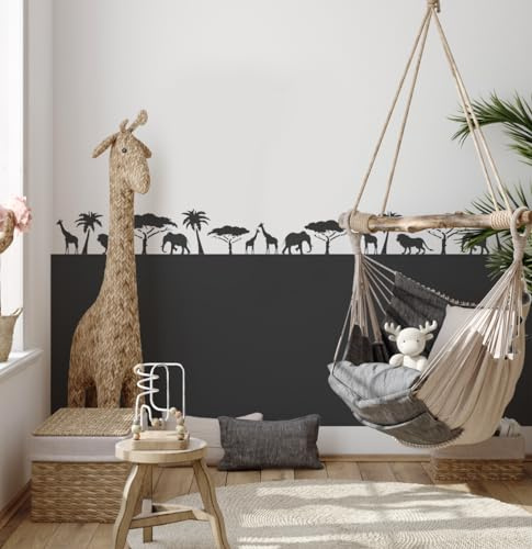 Ideal Stencils Safari Animals Wall Border Stencil, African Desert with Trees Boho Style Nursery, Wall Decor, Paint Bespoke Walls, Nursery Makeover (Size 15X100CM)