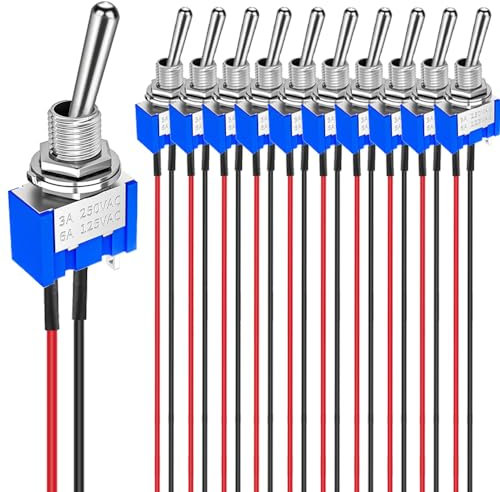 GUUZI 10pcs 6A/125V 3A/250V ON/Off Interruptor de Palanca en Pre cableado Miniatura de 2 Terminales 2 Posiciones Interruptor de Palanca SPST MTS-101
