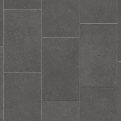 VINYL FLOORING UK Dark Grey Anti-Slip Tile Effect Vinyl Flooring For Living Room Kitchen 2.0mm Thick Cushion Backed Vinyl Sheet, Waterproof Lino Flooring-1m(3'3) X 2m(6'6)-2m²