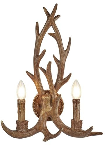 Licht-Erlebnisse Wandlampe Rustikal aus Resin künstliches Geweih B: 36 cm H: 46 cm groß Braun 2-flammig E14 dekorative Wandleuchte Wohnzimmer Flur Beleuchtung