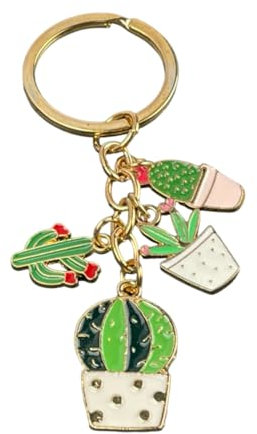 Porte-clés en métal Cactus - Porte-clés avec plantes de cactus et fleurs - Accessoire Kawaii de plantes cactus en pot pour amoureux des plantes - Porte-clés en zinc peint avec émail - Porte-clés