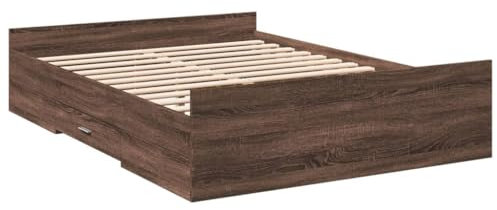 vidaXL Bettgestell, Bett mit Schubladen, Bettrahmen mit Sperrholzlatten, Doppelbett für Schlafzimmer, Schubladenbett, Braun Eichen-Optik 120x200cm Holzwerkstoff