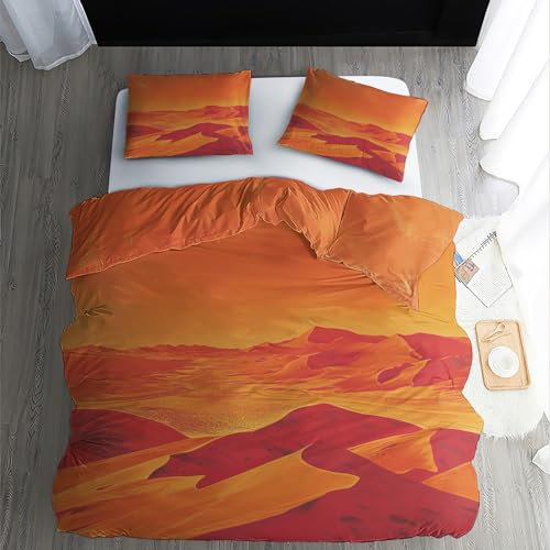Bettwäsche 140x200 Orange Wüste - Wendebettwäsche - Bettbezug Set 2teilig mit 1 Kissenbezug 70x90 cm - Weiche Kuschelige Mikrofaser Bettwäsche-Sets mit Reißverschluss - K&Q389