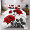 Nyescasa Bettwäsche 135x200 4teilig Weiß mit Rot Rosen Bettwäsche Set Mädchen Bunt Blumen Pflanzen Blätter Wendebettwäsche Weich Mikrofaser Bettbezug mit Reißverschluss und 2 Kissenbezug 80x80cm