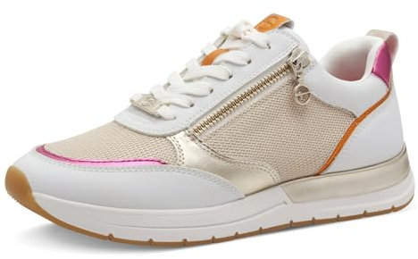 Tamaris Damen Klassische Ballerinas, Frauen Flats,Comfort Lining,TOUCHit-Fußbett,Slip-ons,klassisch elegant,Ballerinen,White/LT.Gold,41 EU