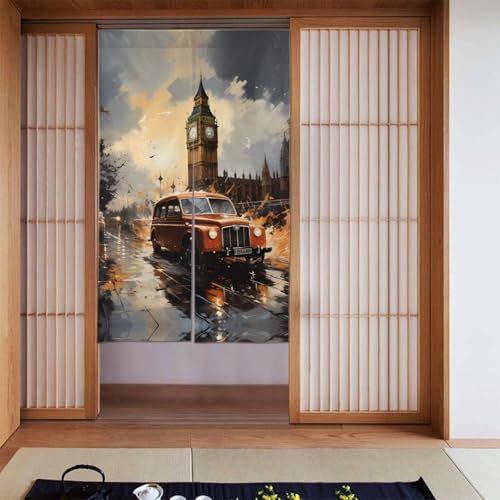 BROLEO Türvorhang-Set mit 2 Vorhängen, verdunkelnde Verdunkelungsvorhänge für Schlafzimmer, 142,2 x 86,4 cm, London-Farben, Taxi-Drucke