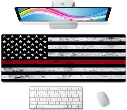 Thin Red Line mit USA-Flagge, großes Gaming-Mauspad für Schreibtisch, Schreibtischunterlage mit gesäumten Kanten, wasserdichte Schreibtischunterlage, rutschfeste Gummiunterseite, 80 x 30 cm