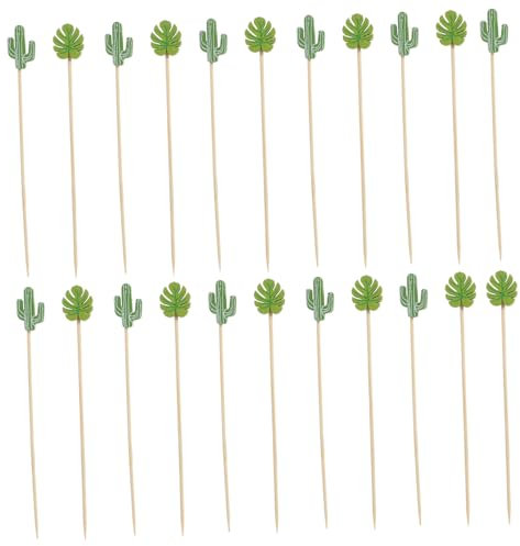 Amosfun 100 Pezzi Bastoncini da Cocktail Nuove di Cocktail Raccoglitori di Frutta Hawaiani Torta All'ananas Cupcake Estivo Spiedino da Cocktail Lascia Cupcake Topper di Legno