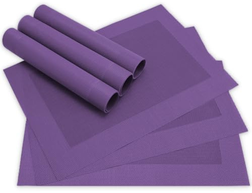 Moderne Tischsets in Violett im 6er Set - Abwaschbare Platzsets als rechteckige Tischuntersetzer - Gewebtes Platzdeckchen als Tischunterlage für Esstisch Wohnzimmer Tisch-Deko