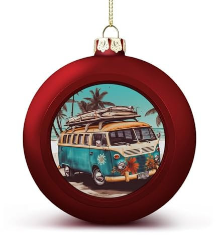 Weihnachtsbaumschmuck, alter Bus mit Surfbrett, Weihnachtskugel-Dekorationsset, Weihnachtsbaumschmuck für Urlaubsdekoration