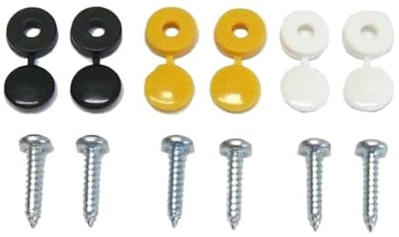 YUQIWANG(レインキのお店) 6Pcs Car Number Plate Fixing Fitting Kit Screws And Caps Black White Yellow Caps