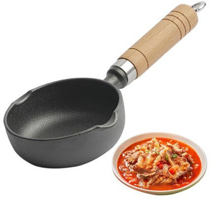 Cookie Skillet Cast Iron- Small Cast Iron Skillet, Black Cast Iron Cookie Skillet Egg Pan | Non Stick Kitchen Cooling Supplies, Hangable Deepened Egg Skillet with Wood Handle for Oven Stove Grill