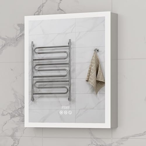LUVODI LED Bathroom Mirror Cabinet: 50x60cm Wall Medicine Cabinet with Bluetooth Speaker Shaver Socket Demister Dimmable Lighting Aluminum Frame Smart Touch Switch, IP44