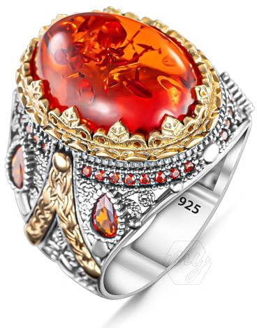 mysilverworld 925 Sterling Silver Oval Baltic Amber Stone Men's Ring (9)