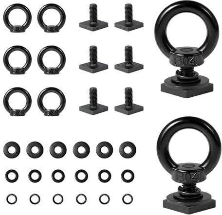 DXNQ - 8 Pcs Roof Mount Tie Down Anchors, M8 Heavy Duty Stainless Steel T-Slot Anchor Kit, T-Bolts, Elastic Rope Hook Fastener Accessory (Black)