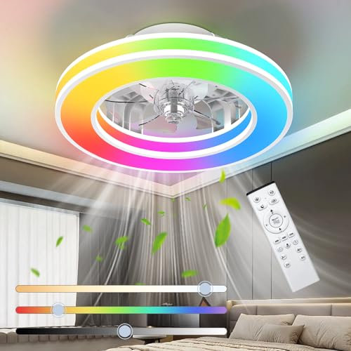 Ateroll Deckenventilator mit Beleuchtung Ø40.5CM, Deckenventilator mit Licht Dimmbar (3000K-4000K-6500K-RGB), 6 Geschwindigkeiten mit Fernbedienung, Timer, Lichtspeicher, geeignet für Schlafzimmer