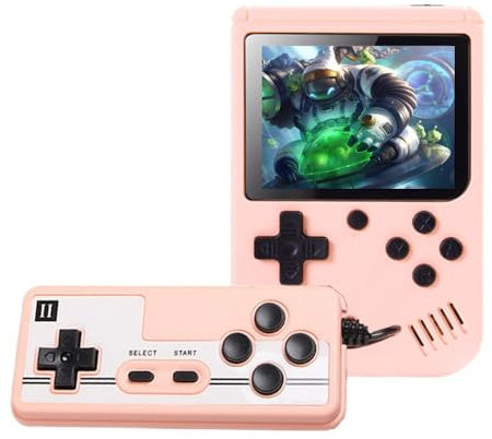 Handheld Games Console Double Player Retro Game Console Built-in 500 Games AV Out Electronic Game for Connecting TV & Two Players, 3.0-Inches Screen 1020mAh Battery, Gift for Kids and Alult (Pink)