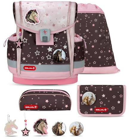 Belmil Classy Plus Schulranzen Set 6-teilig mit extra Schlüsselanhänger (405-78AG/S/K) (Champion Horses)