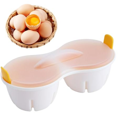 Setauoo Egg Boiler for Microwave - Hardboiled 2-Cavity Maker | Boiled Egg Maker with Lid, Cooking Accessories, Microwave Boiler Poacher for Breakfast