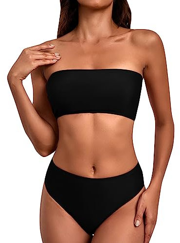 CUTeFiorino Wasserfeste Uhr Zweiteiliger Badeanzug für Damen, Mehrfarbig, Brustoberteil, Schnürung, sexy Bikini-Badeanzug (Black, M)
