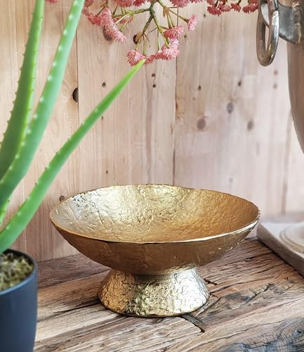 Schale Rund / Asymmetrisch, Aluminium Deko Dekoration Silber Luxus - Moderne Dekoschale aus Metall - Tischdeko Hochzeit - Weihnachtsdeko für Wohnzimmer, Esszimmer oder Küche - 28x28x12,5 cm (Gold)