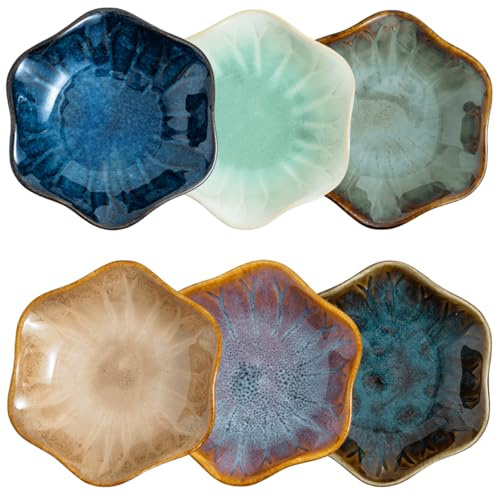GOMETY Lot de 6 bols à sauce soja, en céramique, en forme de fleur, 10 cm, en porcelaine, pour apéritifs, ketchup, soja
